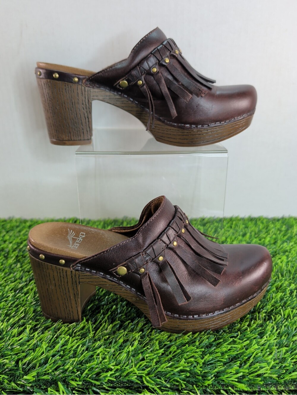Womens 9.5 - 10 DANSKO Deni Leather Fringe Slip-On Mules Clogs 3101457045 40